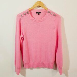 J. Crew Crewneck Pink Lambswool Blend Sweater with Jeweled Buttons – Small